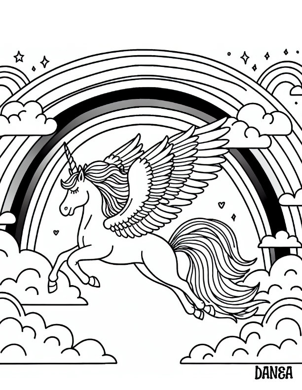 Unicorn and Rainbow Printable Coloring Page | Kids Coloring Page - Etsy