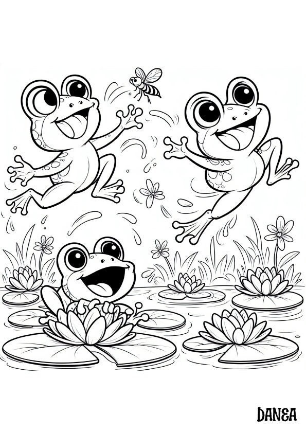 Frogs Leaping Lily Pads Coloring Page Kids Printable Coloring Page