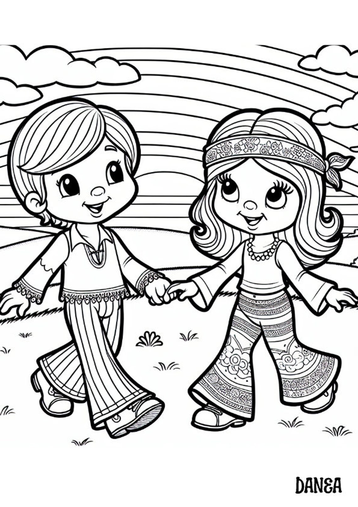Hippie Kids Coloring Page | Kids Printable Coloring Page - Etsy