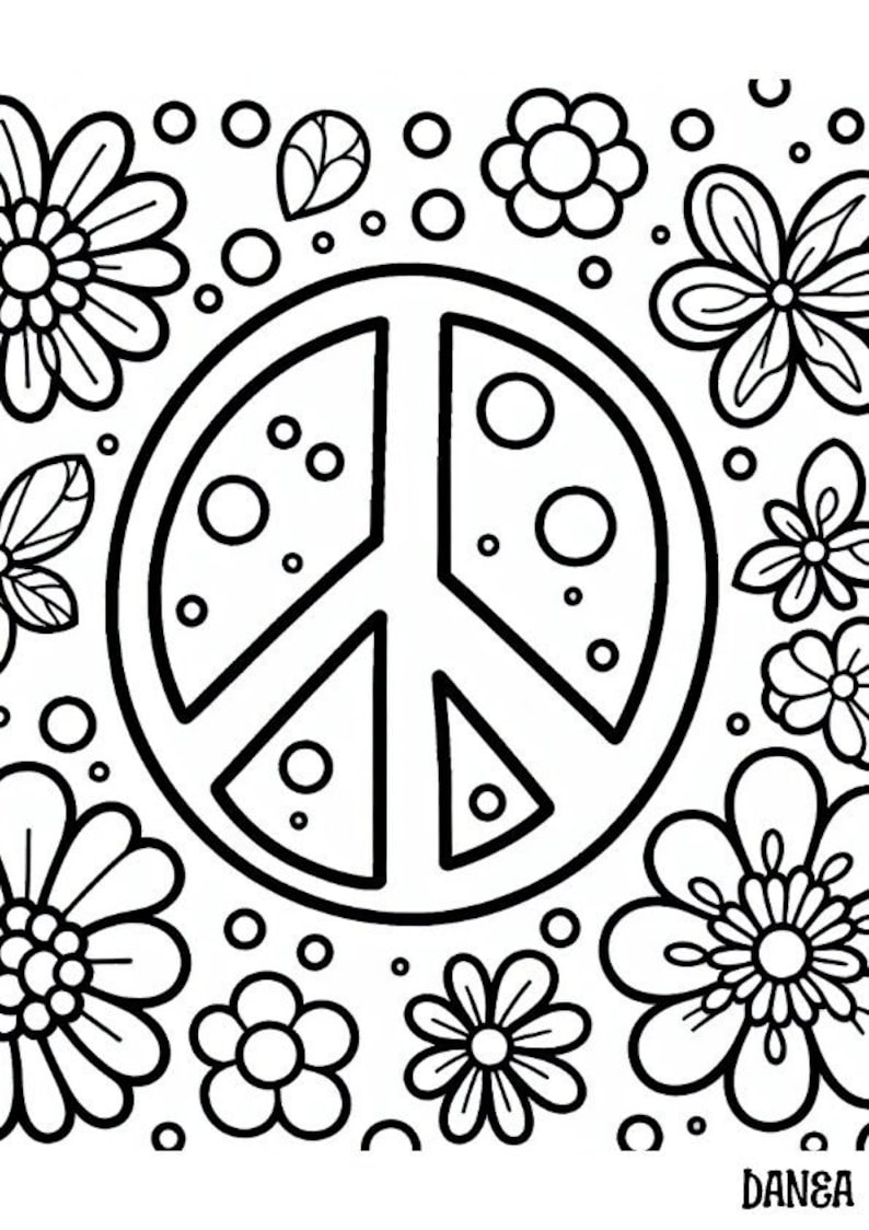 Peace Sign Coloring Page Hippie Coloring Page Kids Printable Coloring Page Etsy