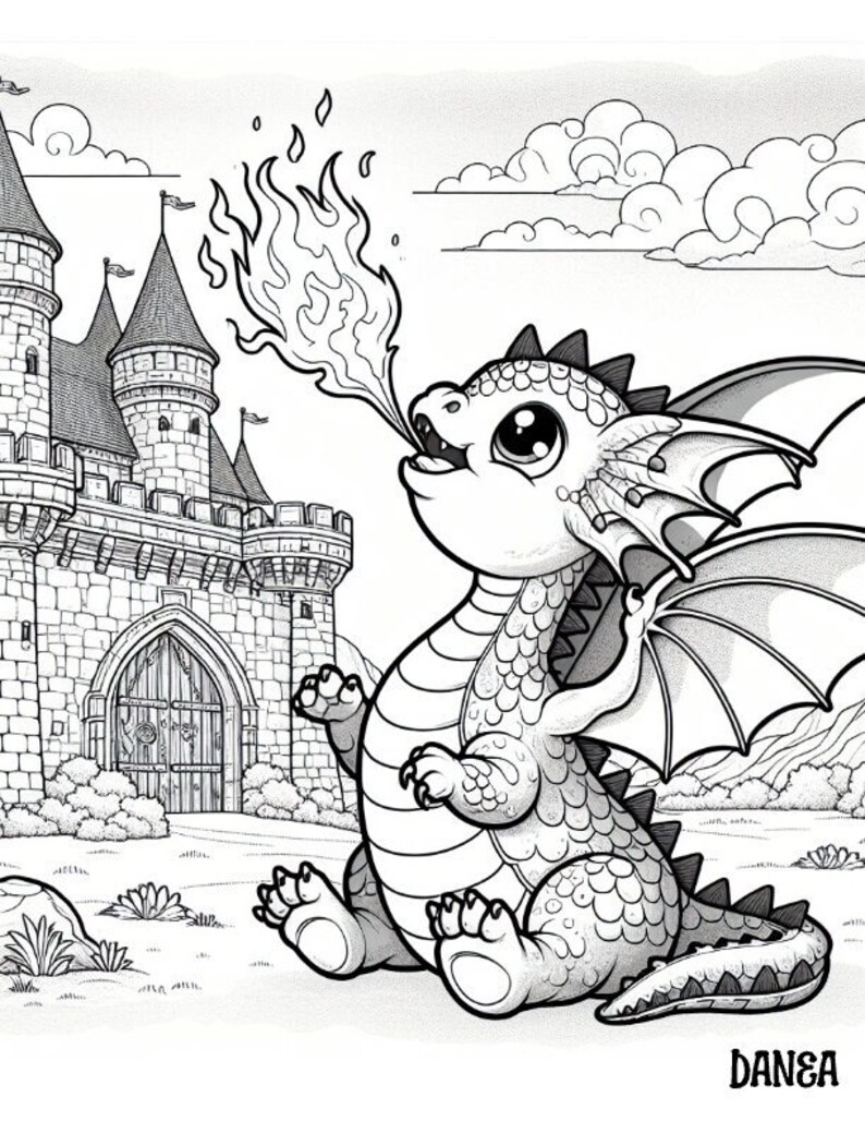 Fire Breathing Baby Dragon Coloring Page Kids Printable Coloring Page ...