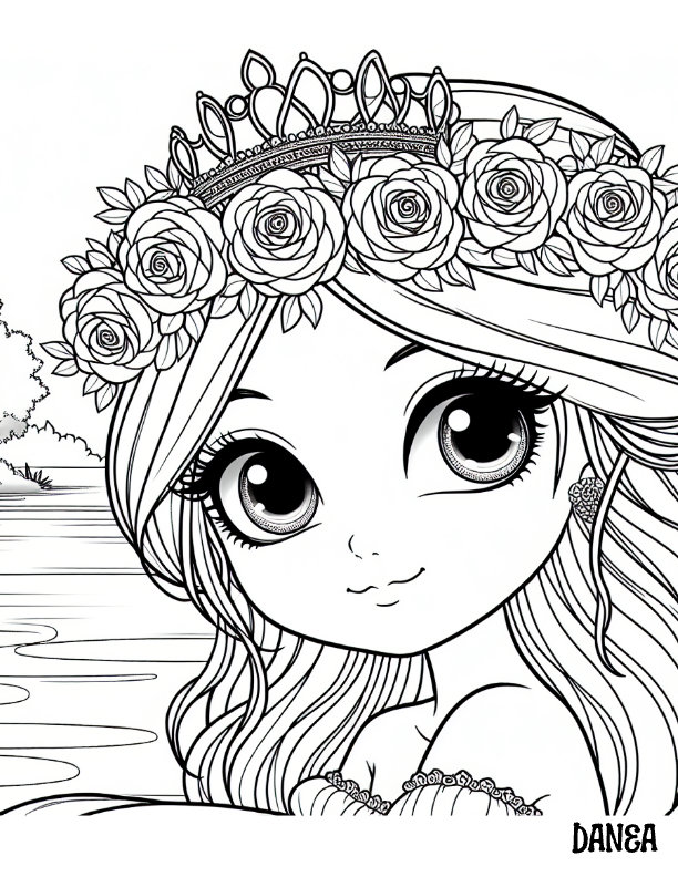 Rose Crown Princess Coloring Page | Kids Printable Coloring Page - Etsy