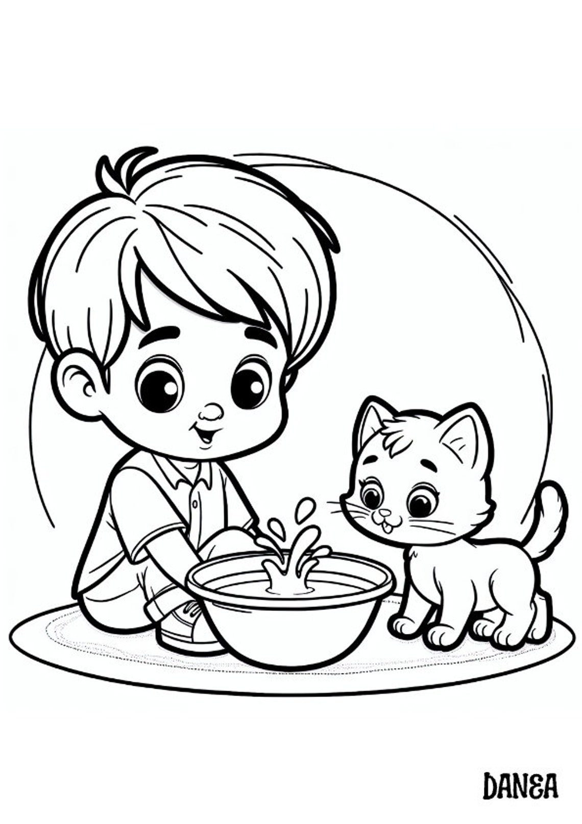 Boy and Kitten Coloring Page | Kids Printable Coloring Page - Etsy