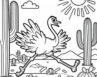 Ostrich Coloring Page | Kids Printable Coloring Page | Ostrich Printable Coloring Page