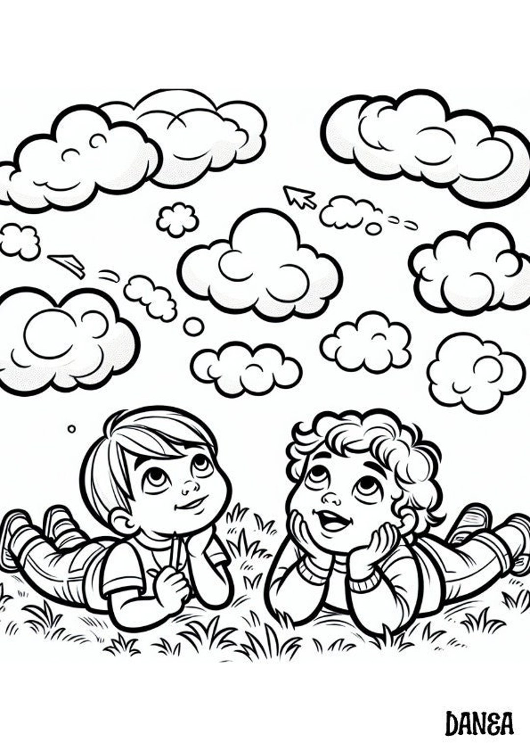 Cloud Watching Coloring Page | Kids Printable Coloring Page - Etsy