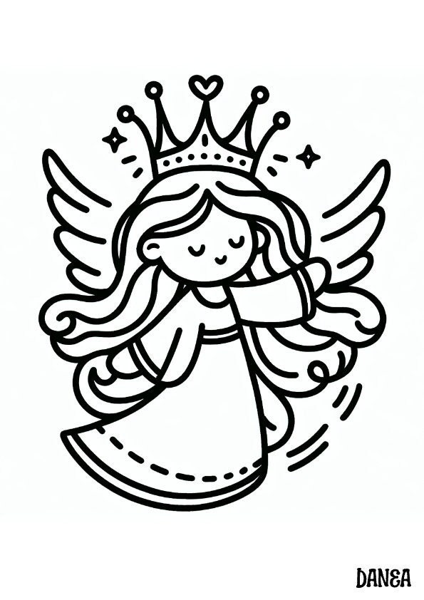 Crowned Angel Coloring Page Kids Printable Coloring Page