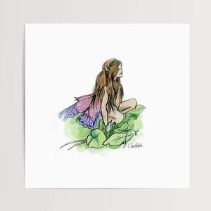 Niño interior: impresión artística en color (sin marco), hada dibujada a mano, arte de niña caprichosa, dibujo a lápiz, ilustración en acuarela, decoración de habitación de niña