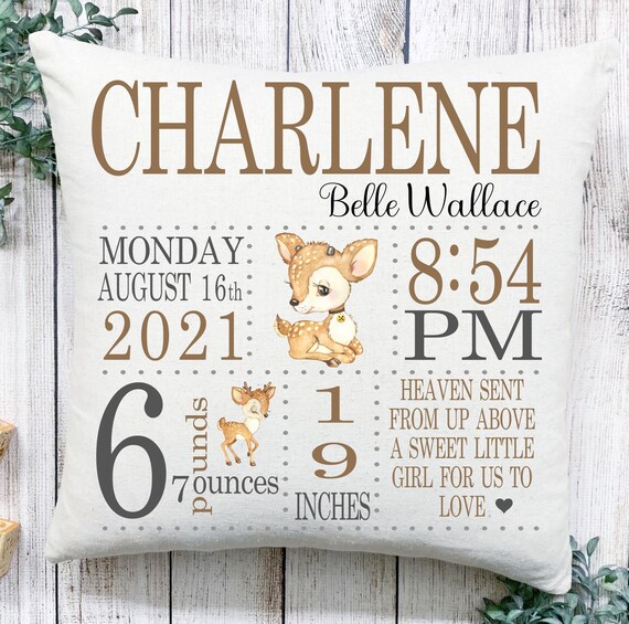 Home & Living Baby Stats Pillow Initial Keepsake Baby Girl Birth ...