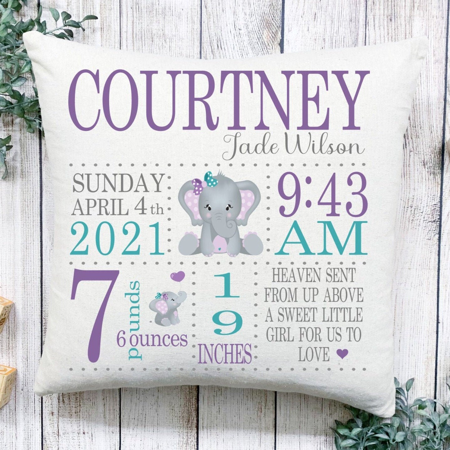 Home & Living Baby Stats Pillow Initial Keepsake Baby Girl Birth