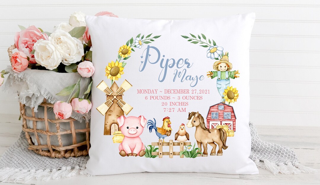 Baby Girl Birth Announcement Pillow Personalized Baby Pillow Nursery ...