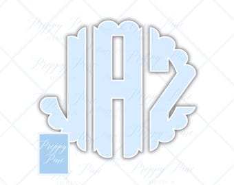 Grandmillenial Light Blue Scalloped Monogram, Coastal & Preppy, Full Alphabet PNG, Digital Download, DTF Transfer, Monogram Letters A-Z