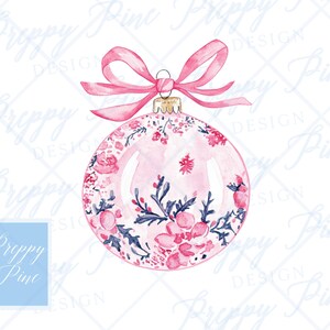 Décoration de Noël toile rose aquarelle PNG, téléchargement numérique noeud rose, chinoiseries de Noël, grand millénaire & Clipart classique, DTF