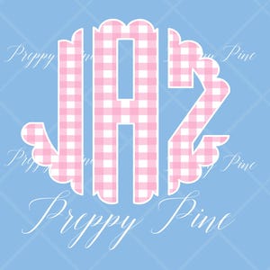 Grandmillenial Pink Gingham Scalloped Monogram, Coastal & Preppy, Full Alphabet PNG, Digital Download, DTF Transfer, Monogram Letters A-Z