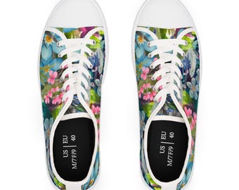 Alaska Wildflower Pattern Women's Low Top Sneakers | Hand-Painted Flower Canvas
