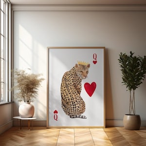 Funky Leopardenmuster, Spielkarte Wandkunst, Retro Pink Wandkunst, Pink Tiger Trendy Poster, Queen Card Wandkunst, Trendy Wohnung Ästhetik