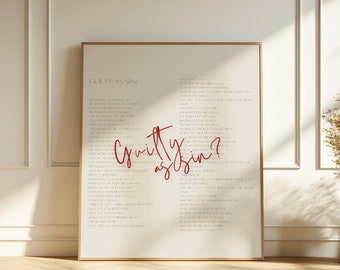 Guilty As Sin? The Tortured Poets Department Wall Art, Taylor Song Inspired Art Poster, Retro Lyrics Poster, Vintage Swiftie Wall Art Decor