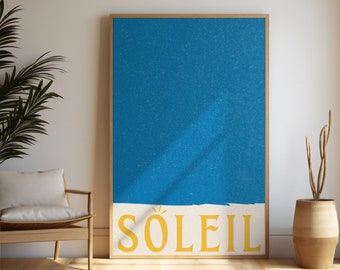 French Sun Poster, Soleil Celestial Aesthetic Digital Download Print, Trendy French Print, Retro Soleil Wall Art, French Beach Vintage Decor