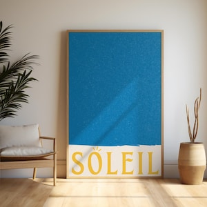 Póster de sol francés, impresión digital de descarga estética celestial Soleil, impresión francesa de moda, arte mural retro Soleil, decoración vintage de playa francesa