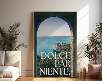 Dolce Far Niente Poster, Italian Aesthetic Digital Download Print, Typography Trendy Print, Retro Quote Wall Art, Vintage Wall Art Decor