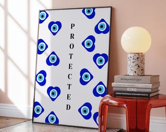 Evil Eye Print, Evil Eye Heart Wall Art, Retro Aesthetic Wall Art, Evil Eye Trendy Poster, Maximalist Wall Art, Colorful Unique Wall Art