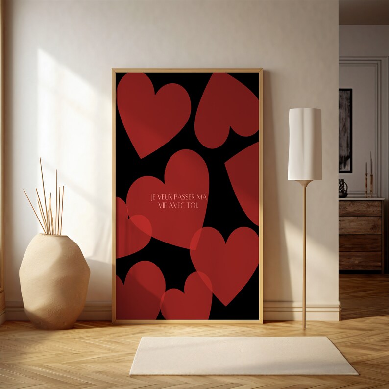 Modern Wall Art, Cool Girl Red Heart Wall Art, French Retro Poster, Red