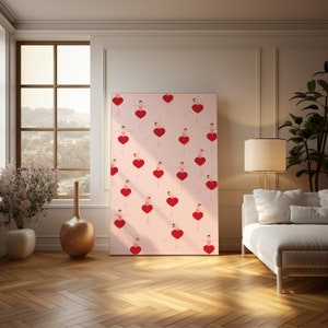 Art mural de ballet, Ballerines roses, Cœurs rouges, Impressions artistiques girly, Art mural, décoration murale, Poster d'art mural amusant rétro, Impression rose, Esthétique