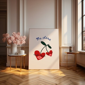 Ma Cherie Print, Ma cherie French Wall Art,Cherry Poster,Cherry Wall Art,Pink Red Print,French Quote Wall Art,Pink Wall Art,French Aesthetic