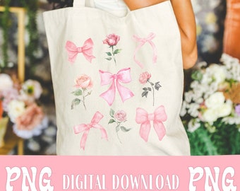 Feminine Girl Era PNG sublimation Coquette Bows png bows and roses PNG digital download soft girl era PNG girlie bows roses png sublimation