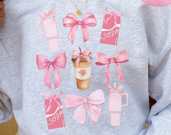 3 drinks girly PNG sublimation lattes and bows png Pink Coquette PNG digital download PNG pink girlie era png sublimation feminine era png