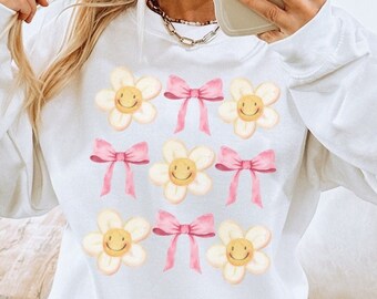 Daisies and bows PNG sublimation cottagecore png DIGITAL download spring daisies png design trendy flower png girly floral png sublimation