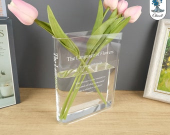 Acrylic 3d Transparent Hydroponic Flower Vase,Creative Book-Shaped Fresh Flower Vase,Modern Minimalist Organic Glass Book-Shaped Flower Vase