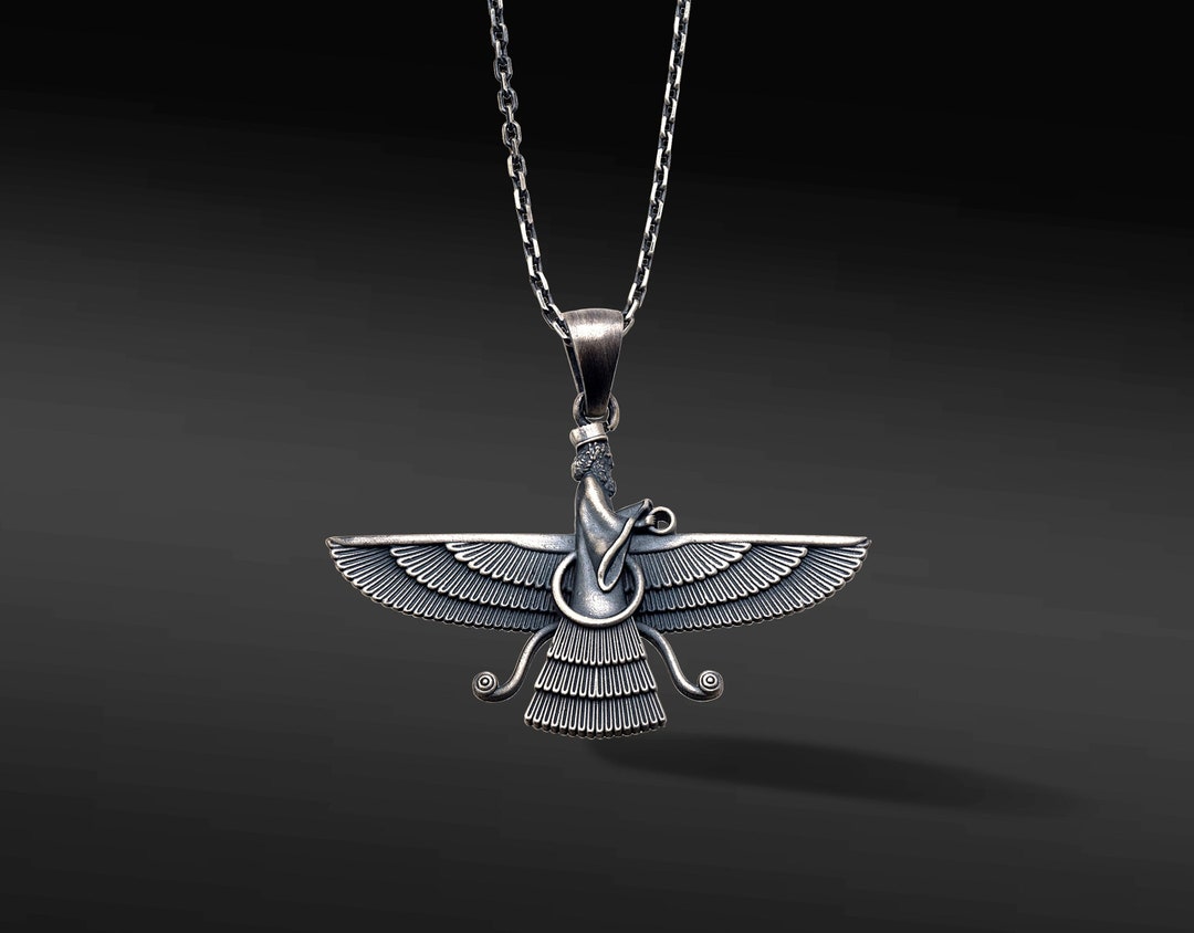 Faravahar Necklace , Faravahar Ahura Mazda Handmade Silver Necklace