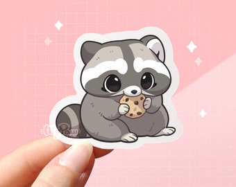 Cookie Raccoon Waterproof Vinyl Sticker | Funny Cute Animal Art