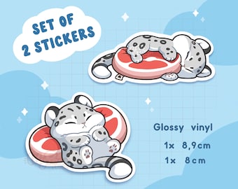 Snow Leopard Comfort Foods Vinyl Stickers - Pack of 2 cute animal waterproof stickers