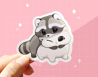 Raccoon Hug Waterproof Vinyl Sticker | Funny Cute Animal Art