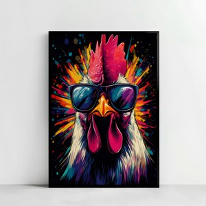 Póster de juego para habitación, divertida pintura de pollo para habitación de jugador, pollo genial con gafas de sol, decoración de pared en lienzo, arte de juego para mí
