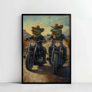 Póster vertical divertido con pintura de cocodrilo para decoración del hogar, arte de pared de Harley Davidson para decoración de oficina, póster de animales para decoración de habitación, motocicleta