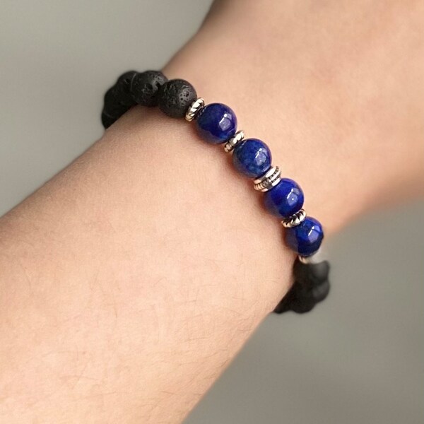 Bracelet en Pierres Naturelles Lapis Lazuli et Pierre de Lave