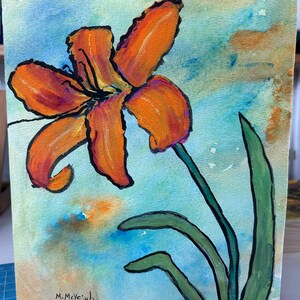 Orange Daylily Watercolor Painting