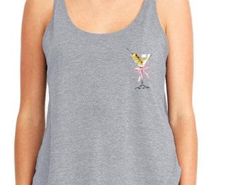 Dirty Martini Ribbon Tank Top, Soft Martini Bow Top, Trendy Dirty Martini Top, Martini Cocktail Top, Tini Time Top, Martini Lover Tank Top