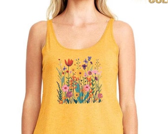 Vintage Flowers Tank Top, Boho Cottagecore Tank Top, Botanical Floral Tank Top, Wildflowers Tank Top, Fairycore Gift, Garden Lover Tank Top
