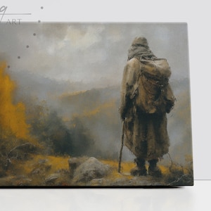 Solemn Journey - Pilgrim on the Camino de Santiago -  Oil on Canvas 50x100cm - The Pilgrimage Art
