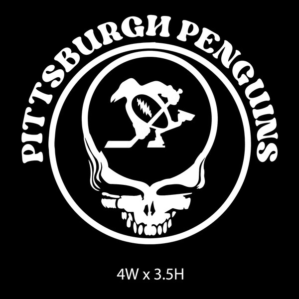 Grateful Dead Pittsburgh Penguins  - White Vinyl Die Cut Vinyl Sticker Decal - NHL Sidney Crosby Jerry Garcia Deadhead Hockey Music