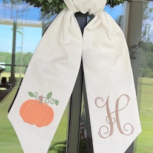 Fall Embroidered Pumpkin Wreath Sash: Fall Cotton Door Decor