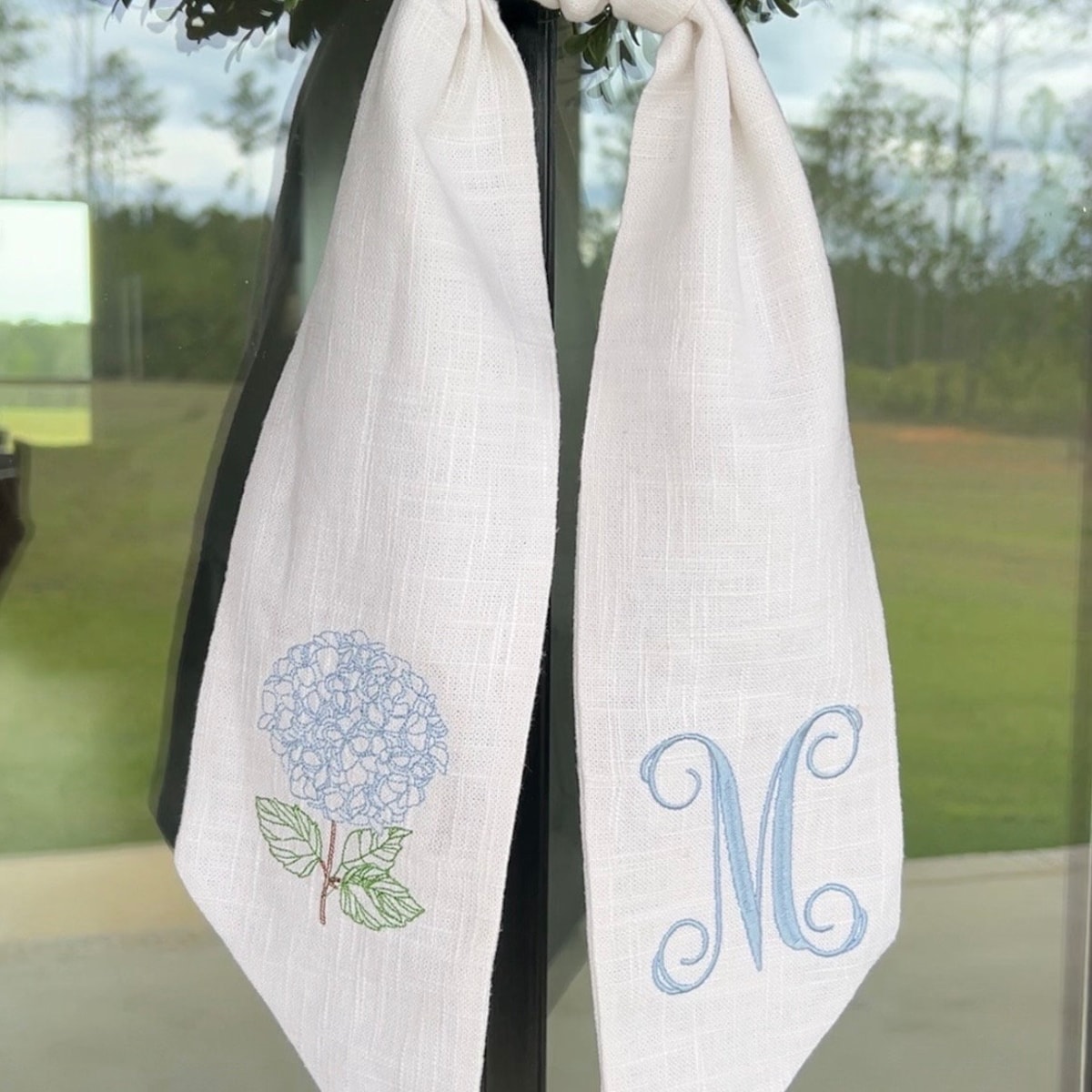 Hydrangea Wreath Sash Embroidered Front Door Decor Monogram Front Door Decor - Etsy