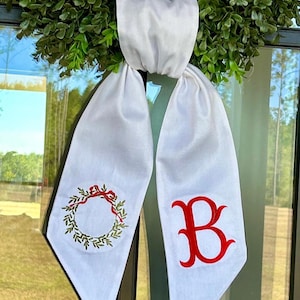 Christmas Wreath Sash Embroidered Front Door Wreath Decor