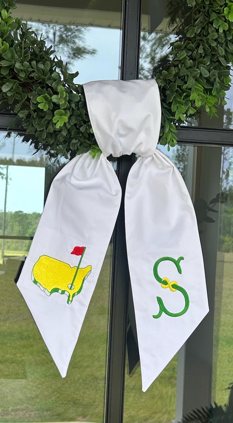 Masters Wreath Sash Decor Golf Wreath Sash Embroidered Everyday Wreath Sash Monogram Front Door Decor