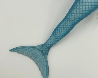 Aquamarine silicone mermaid tail and bra for doll