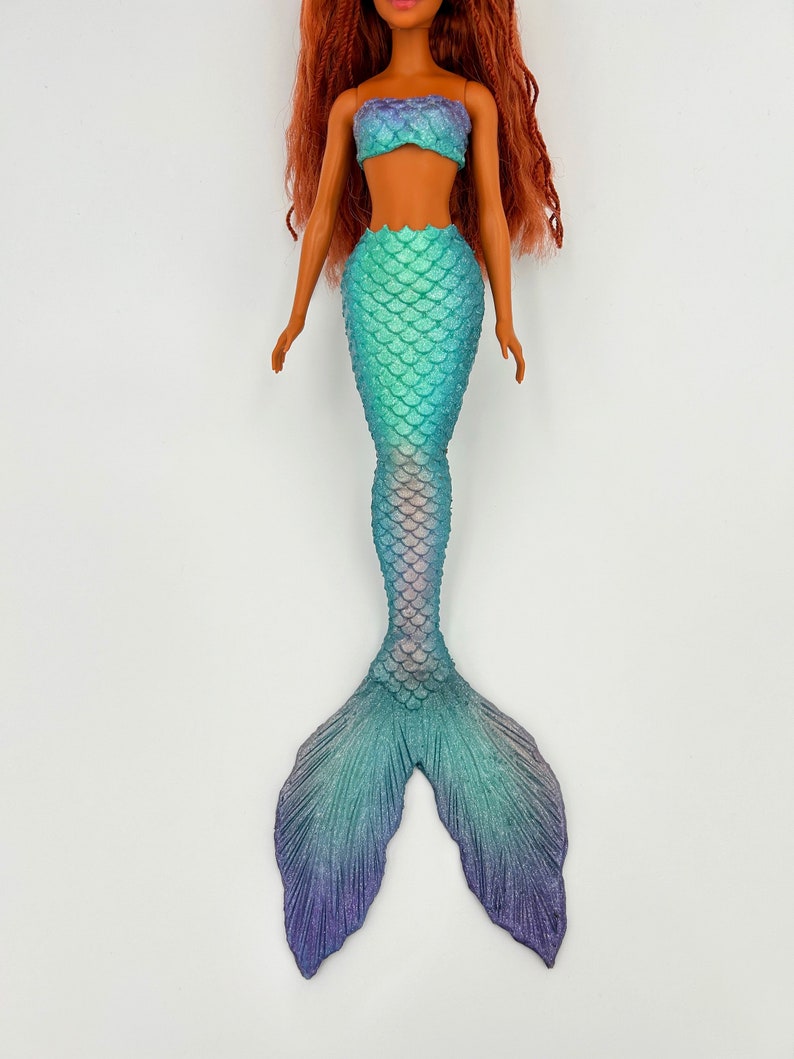 Ariel live action silicone mermaid tail and bra for doll image 2