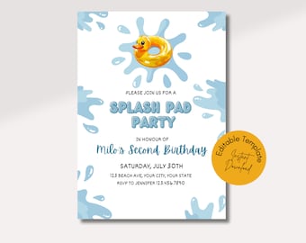 Splash Pad Birthday Party Invitation, Splish Splash Birthday Invite, Pool Party Invite, Summer Birthday Invite, One In The Sun, Drive In
